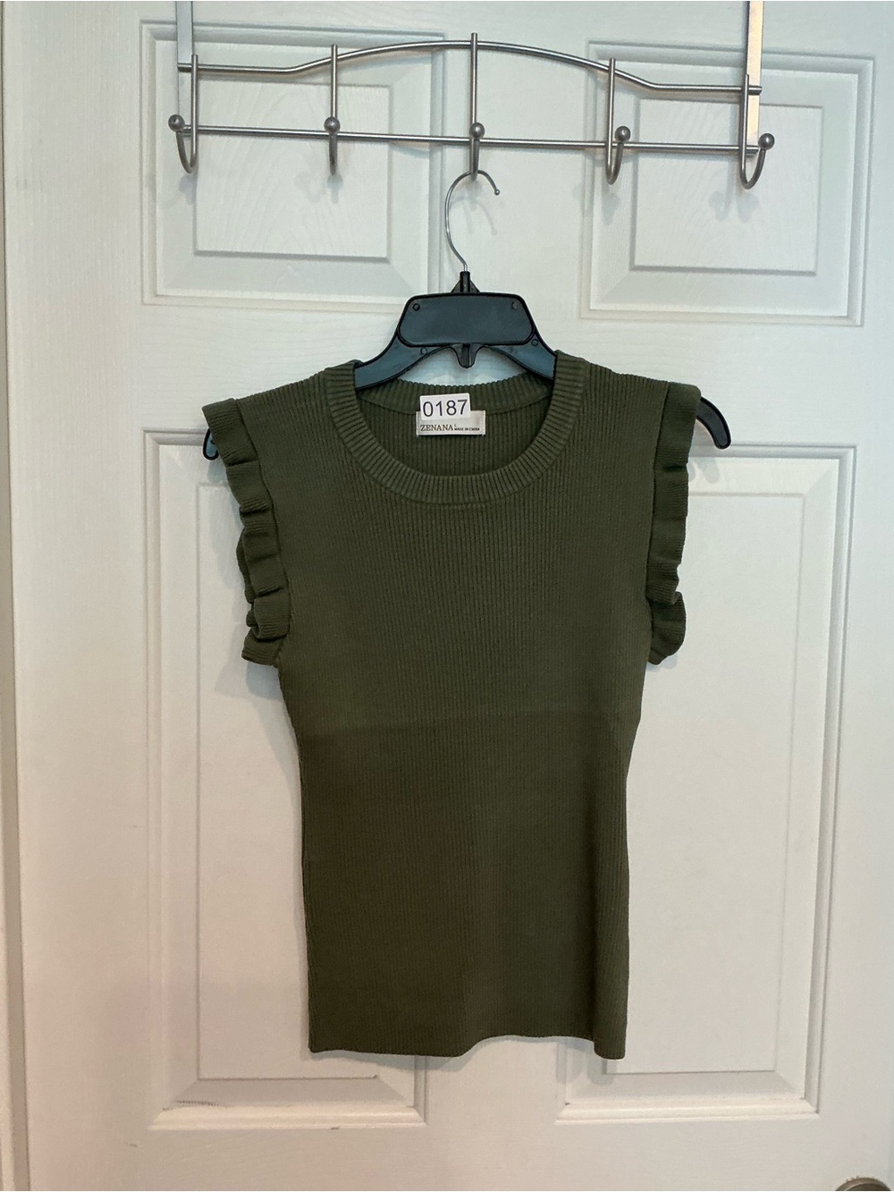 Zenana Outfitters Olive Ruffle Sleeve Ribbed Tank Top